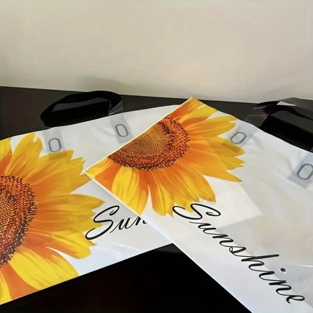 Sunshine Sunflower Plastic Tote Bags - 10 pcs